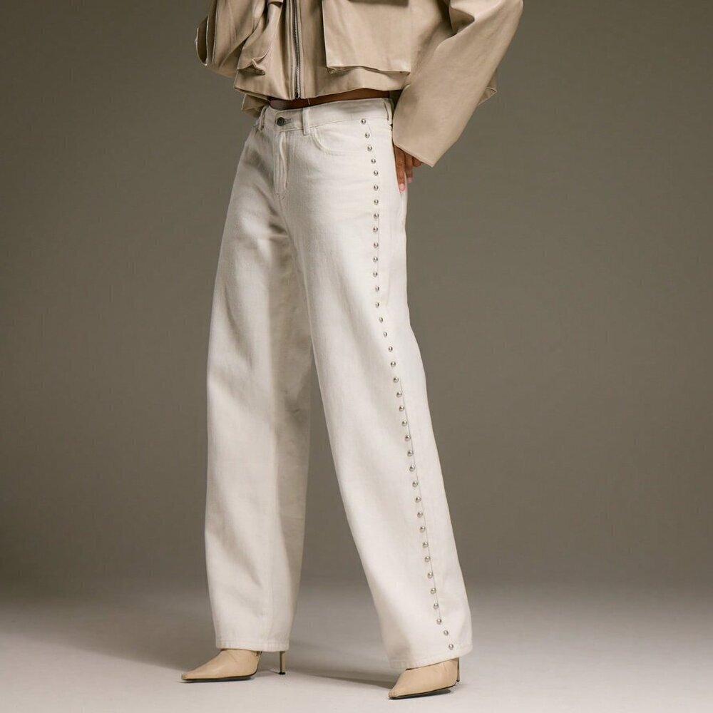 White Casual Women's Wide Leg Denim Jeans